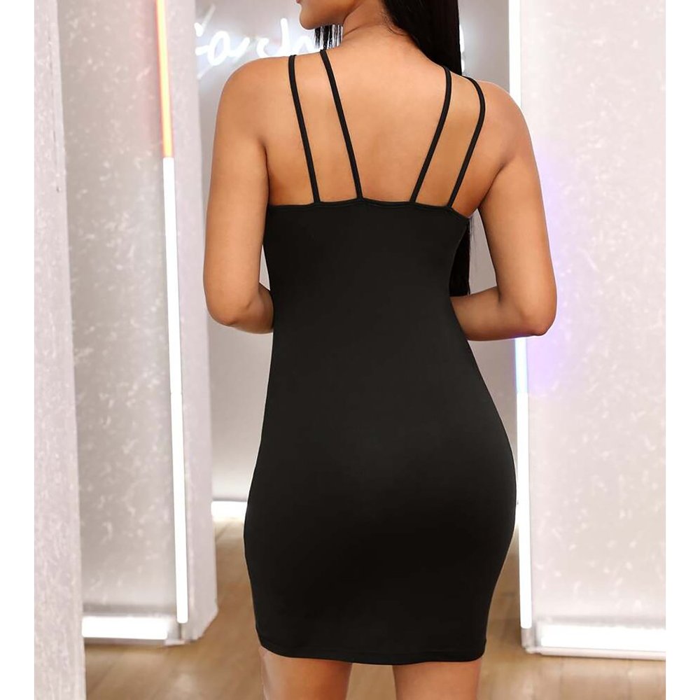 Black Strappy Halter Neckline Bodycon Sexy Dress - Picture 3 of 9